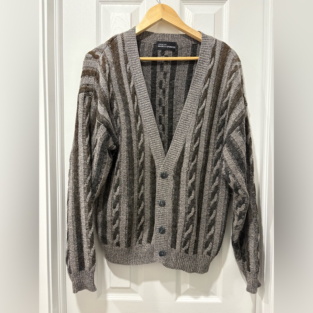 Vintage Men's Gray Cable Knit Cardigan Sweater * CLEAR OUT SALE